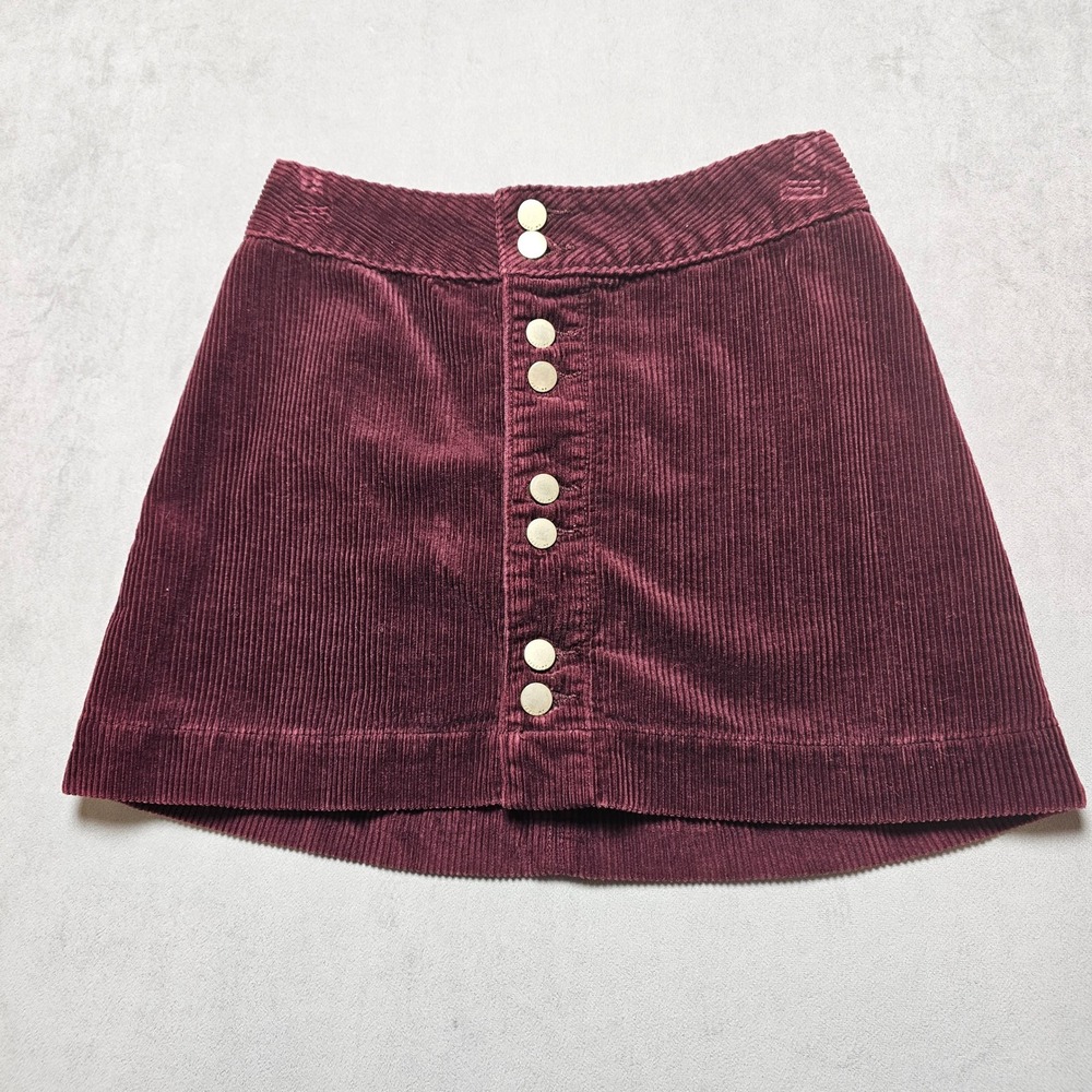 Abercrombie & Fitch Burgundy Corduroy Button Front Mini Skirt Size 0 A-Line